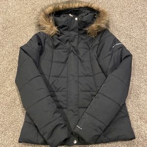 Columbia insulated jacket with removable hood.